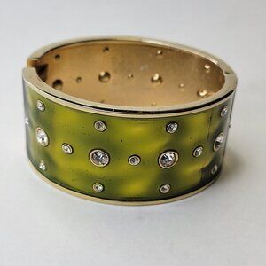 Bright Lime Green Enamel Crystal Hinged Bangle.